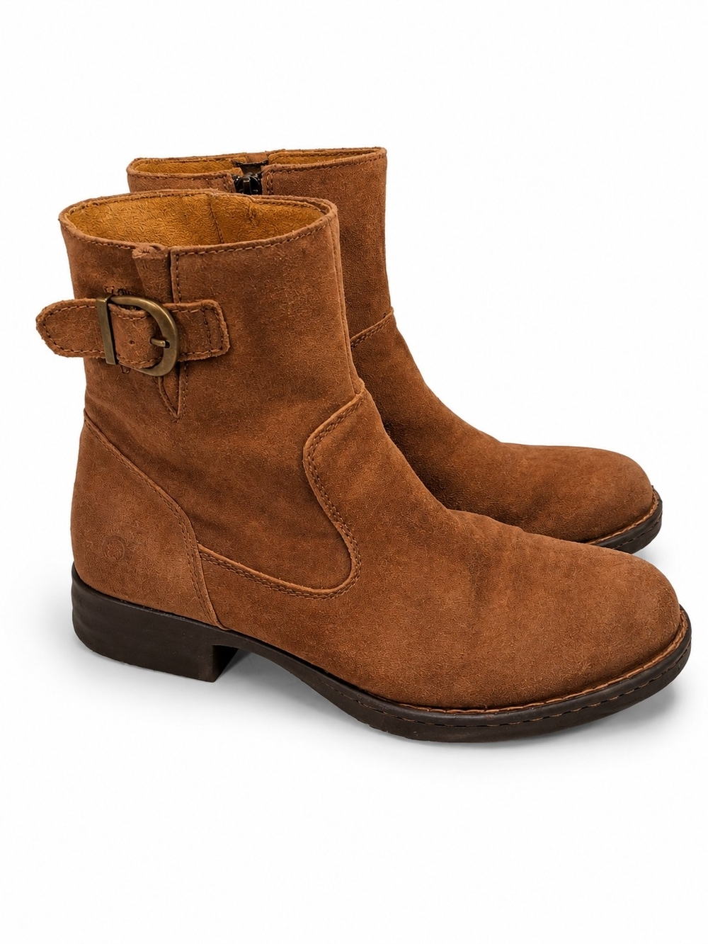 Børn Brown Suede Leather Moto Ankle Boots Size 7.5 Distressed Buckle NWOT